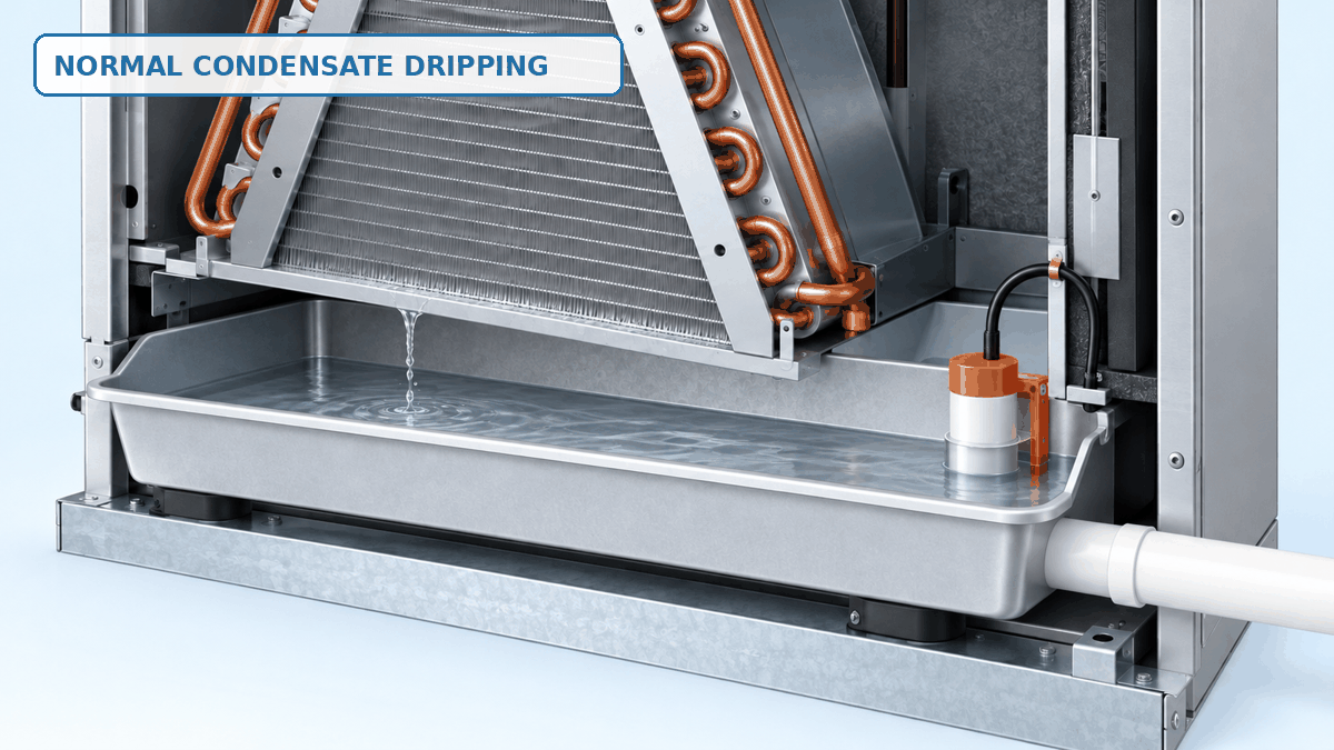 Example condensate float safety switch with wiring and float sensor